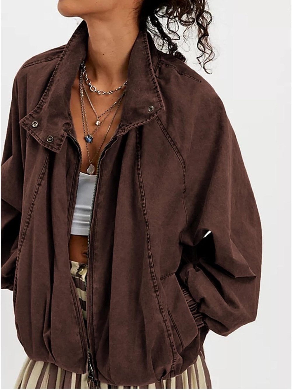 NWT Amazon Yaykio Oversized Batwing Sleeve Funnel Neck Bomber Jacket $49.99